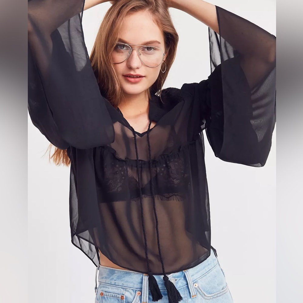 Urban Outfitters Ecote‎ Black Chiffon Bell Long Sleeve Top